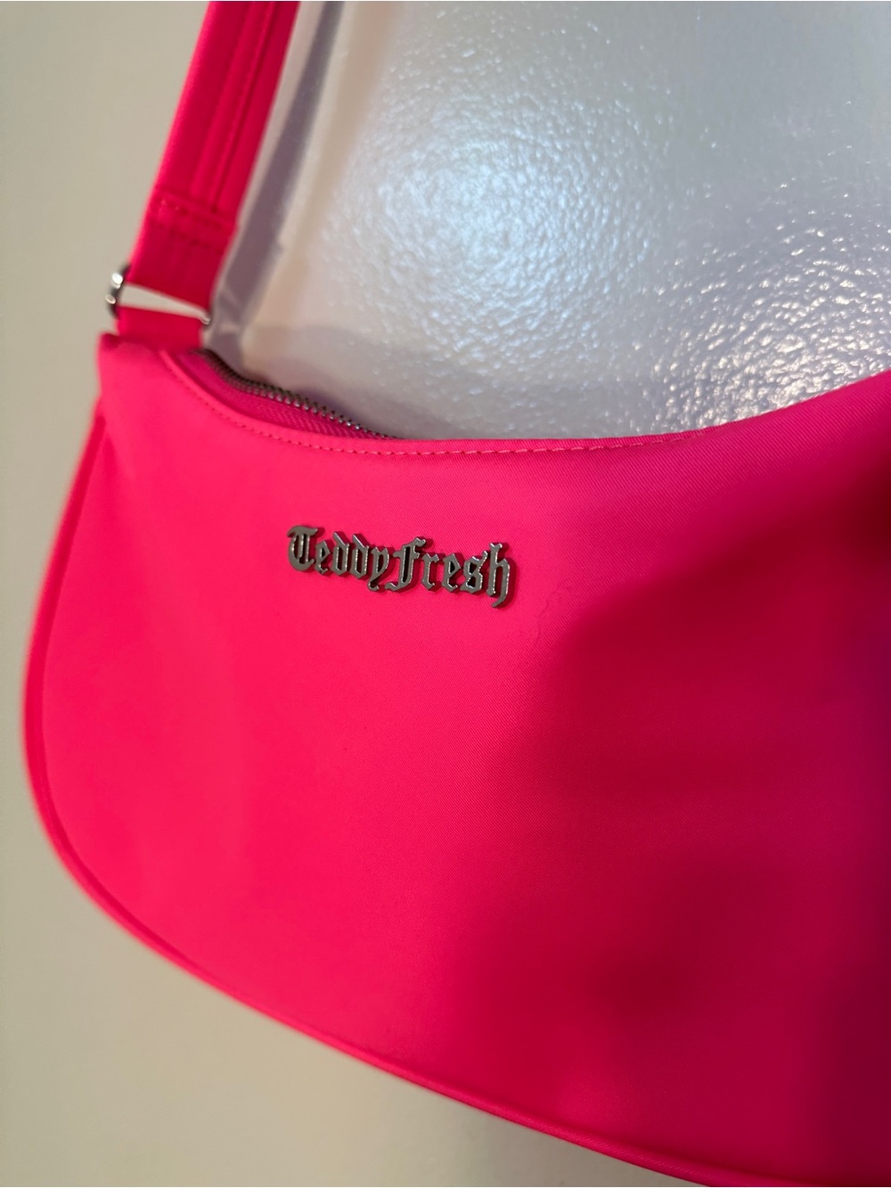 Teddy Fresh Neon Pink Crescent Shoulder Bag
